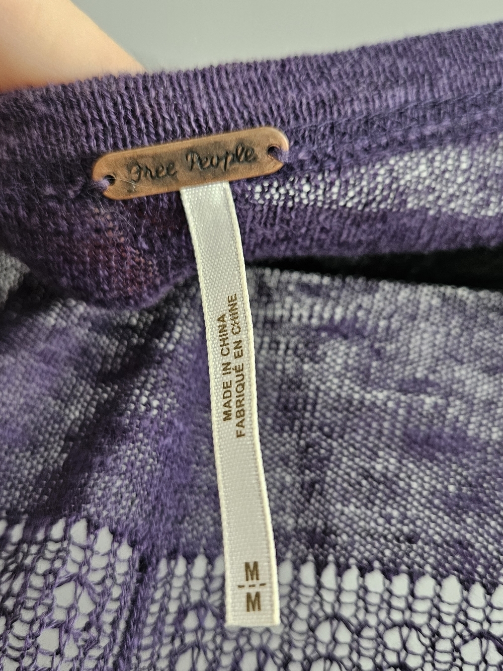 Free People Deep Purple Open-Knit Henley Tunic Oversized Medium Long Sleeve - Picture 5 of 6